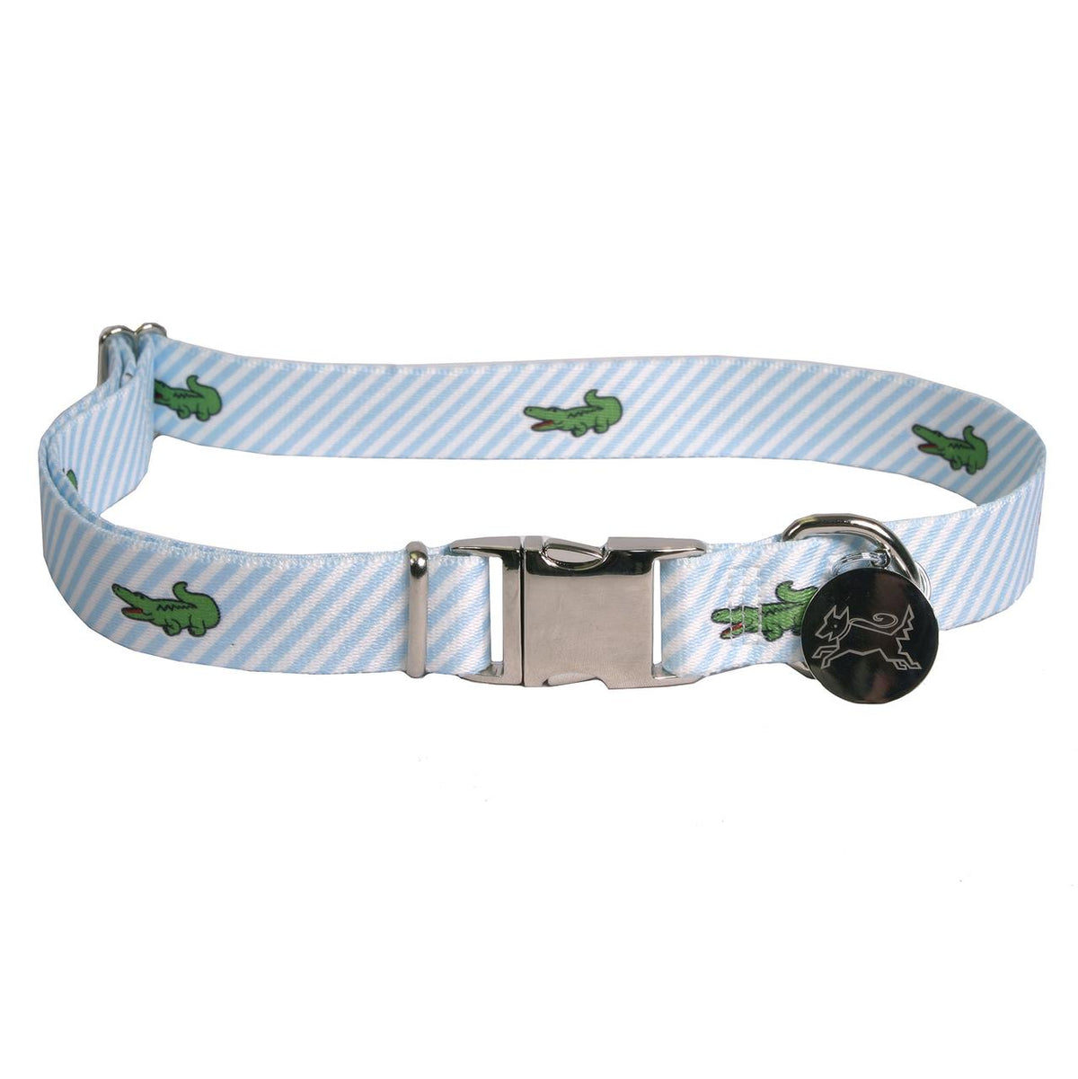Southern Dawg Seersucker Blue with Alligators Premium Dog Collar