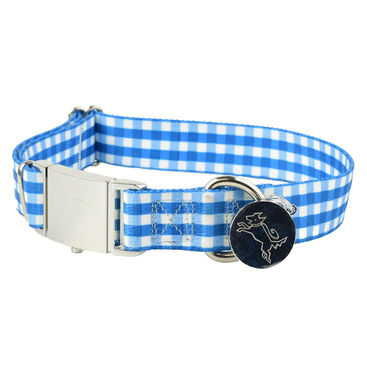 Southern Dawg Gingham Navy Blue Premium Dog Collar