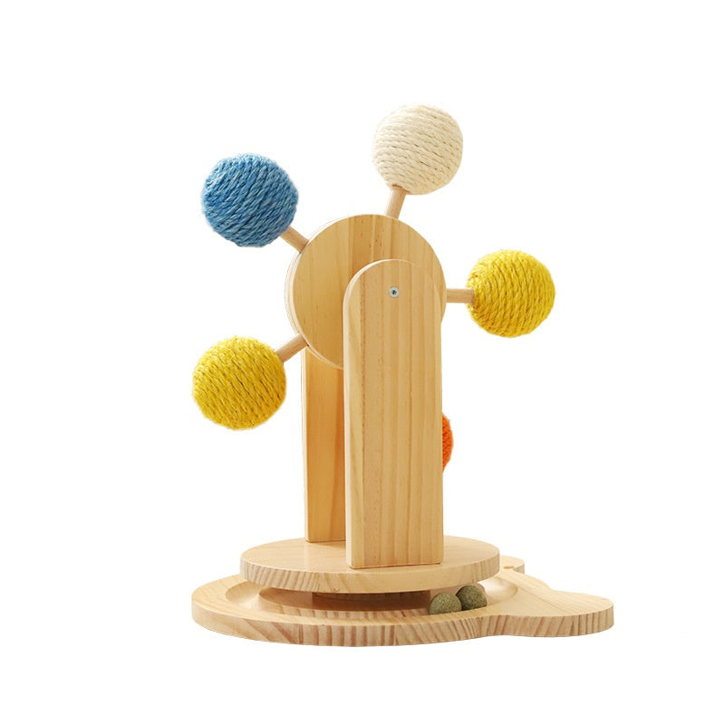 Solid Wood Cat Scratching Board With Turntable Toy