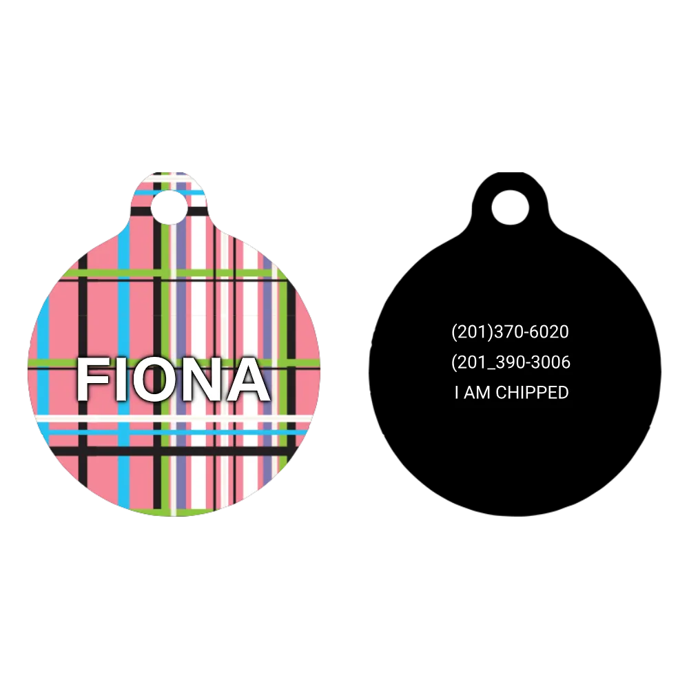 Tartan Plaid Pink HD Dog ID Tag