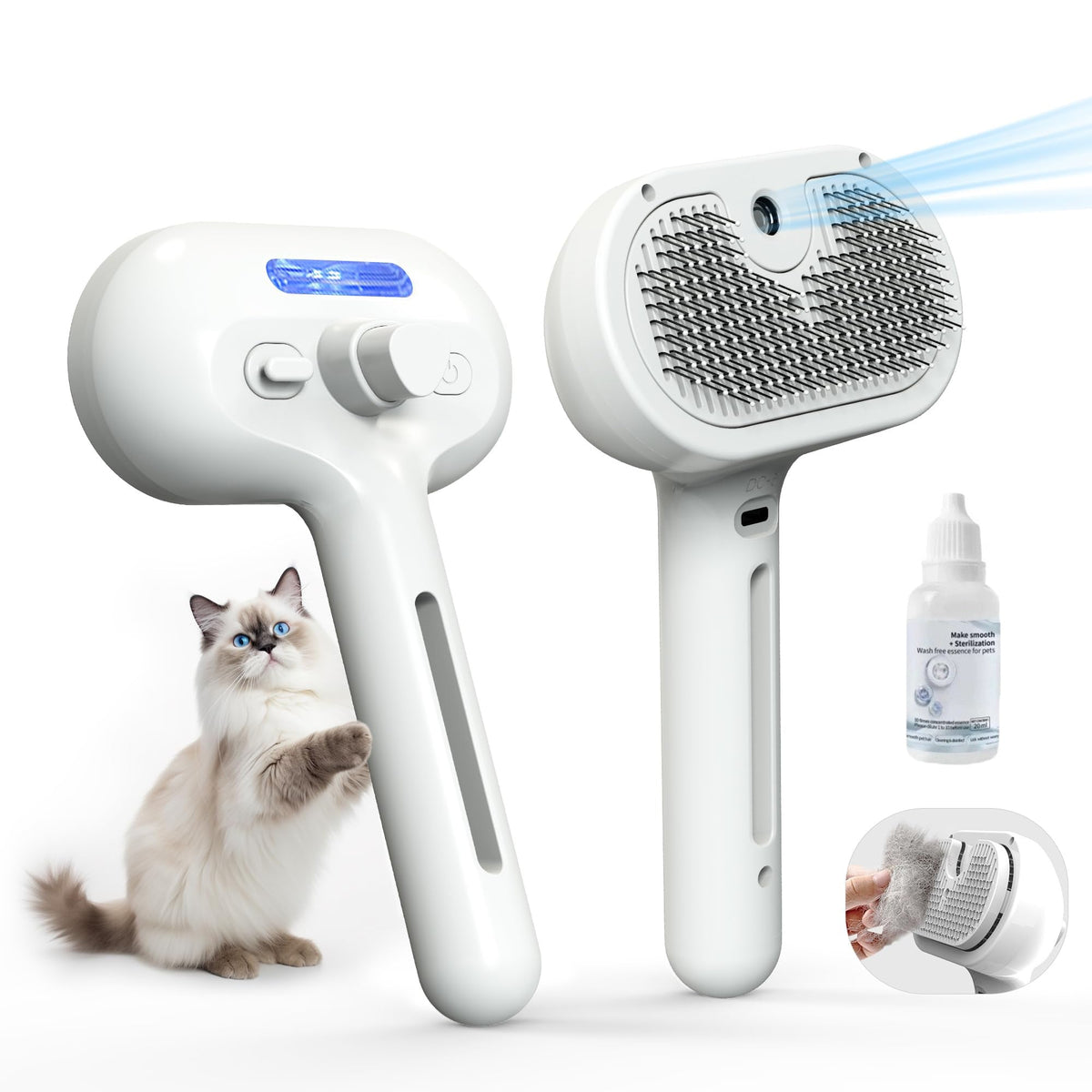 Cool Mist Steam Pet Brush Self Cleaning Comb