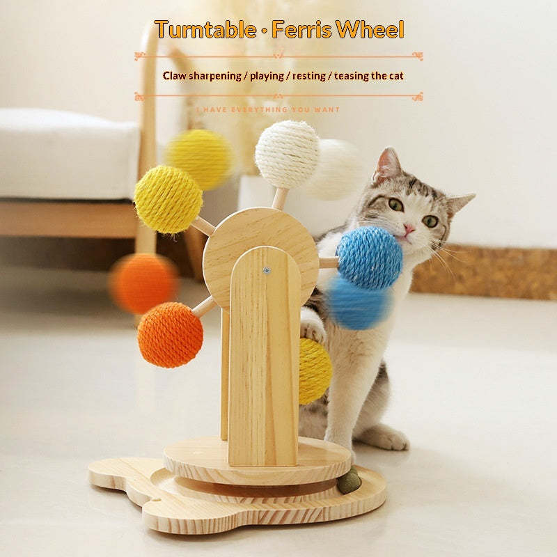 Solid Wood Cat Scratching Board With Turntable Toy