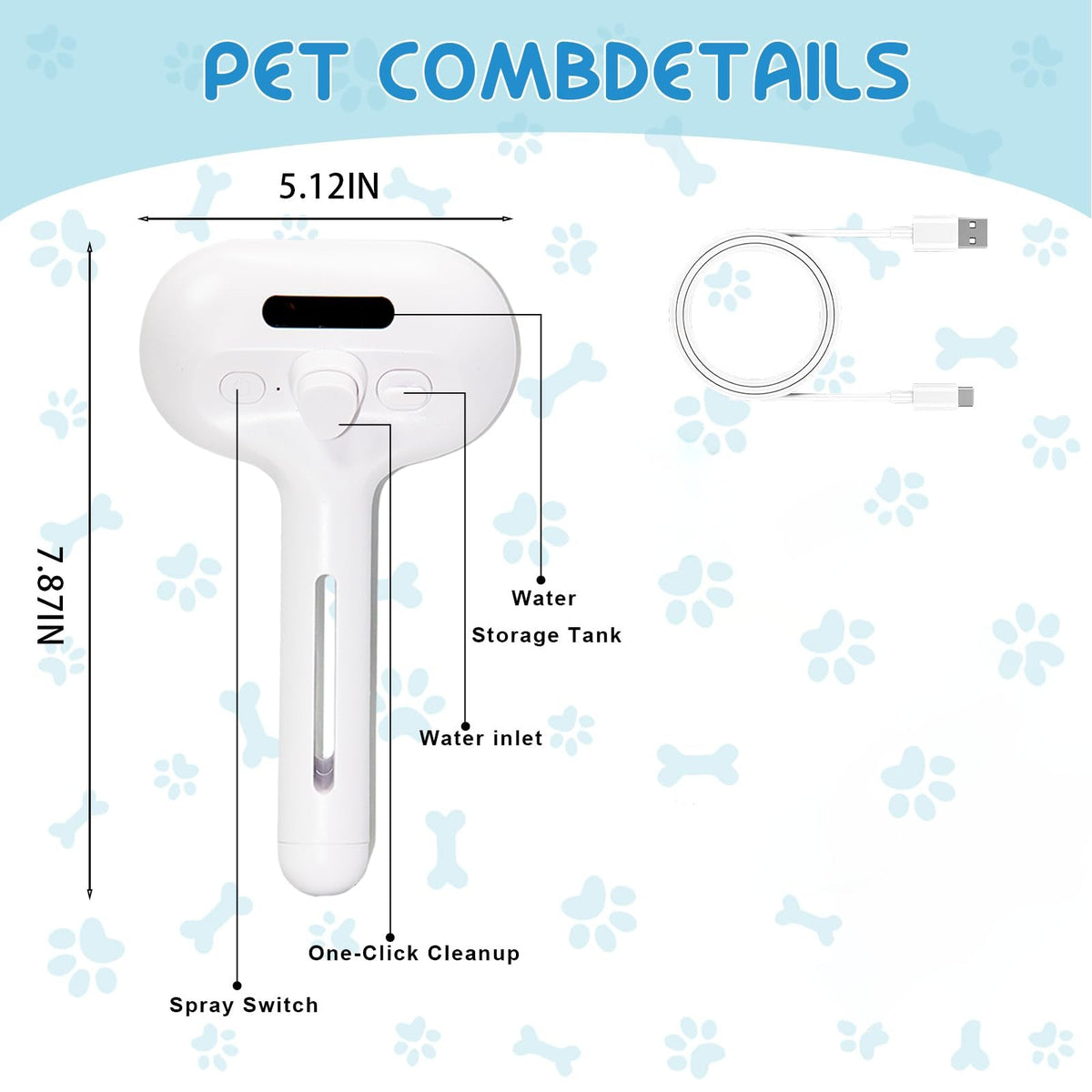 Cool Mist Steam Pet Brush Self Cleaning Comb