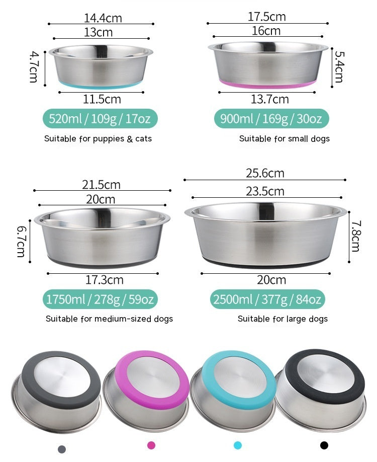 Silicone Stainless Steel Pet Bowl For Cats Dogs
