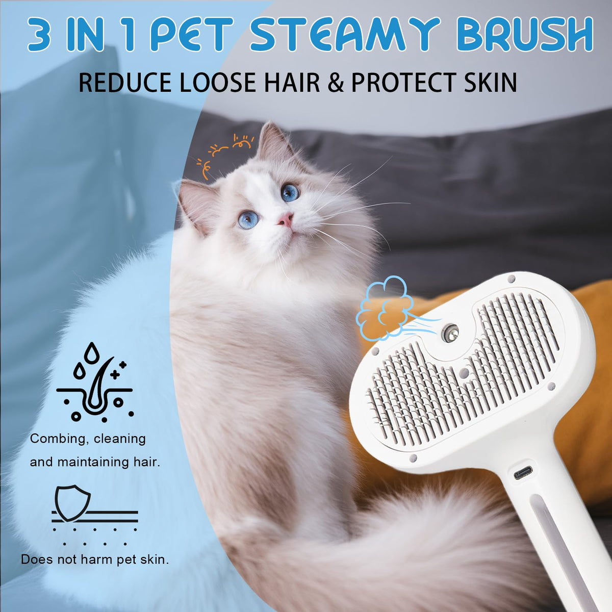 Cool Mist Steam Pet Brush Self Cleaning Comb
