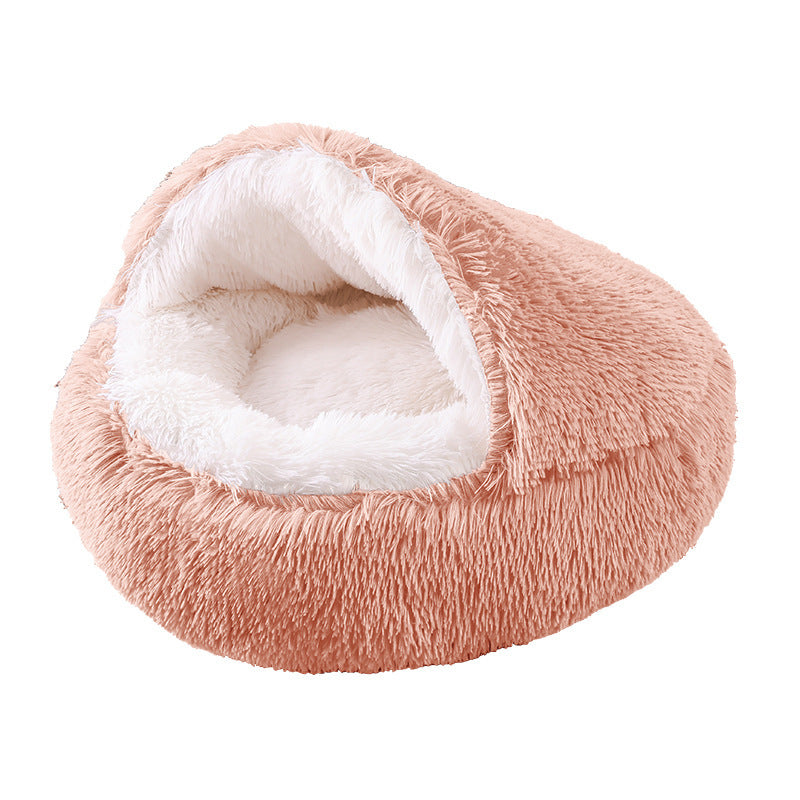 Semi Enclosed Plush Round Pet Bed For Sleep