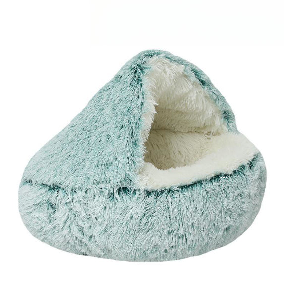Semi Enclosed Plush Round Pet Bed For Sleep