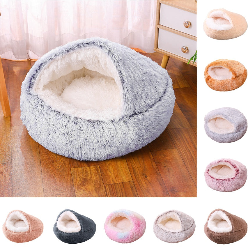Semi Enclosed Plush Round Pet Bed For Sleep