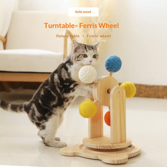 Solid Wood Cat Scratching Board With Turntable Toy