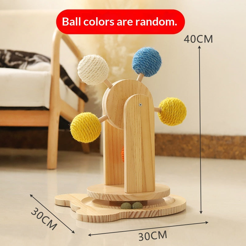 Solid Wood Cat Scratching Board With Turntable Toy