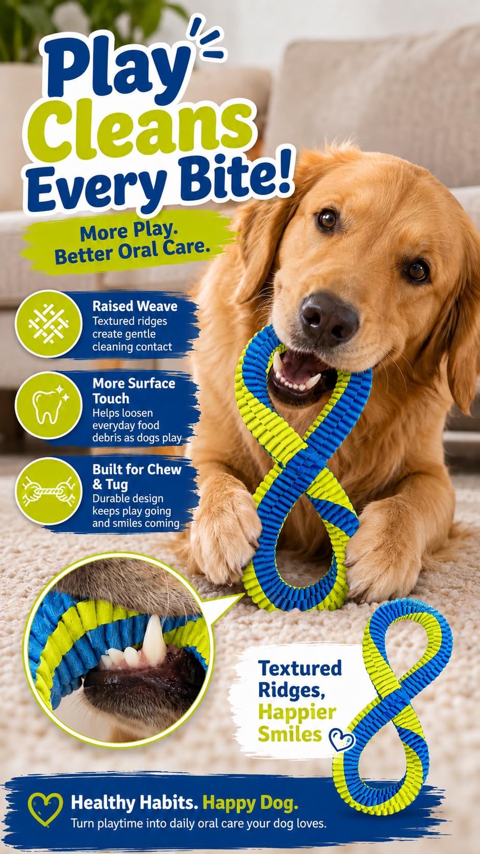Textured Dental Tug Toy With Two Loop Design