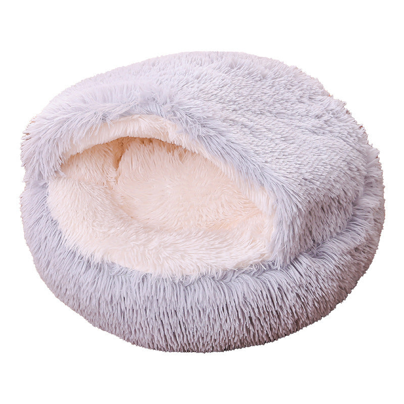 Semi Enclosed Plush Round Pet Bed For Sleep