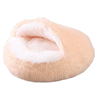Semi Enclosed Plush Round Pet Bed For Sleep