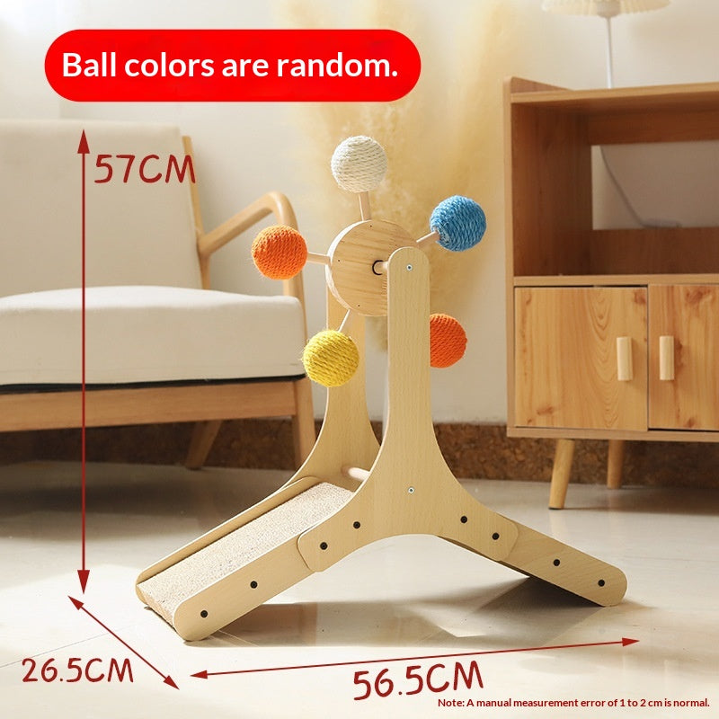 Solid Wood Cat Scratching Board With Turntable Toy