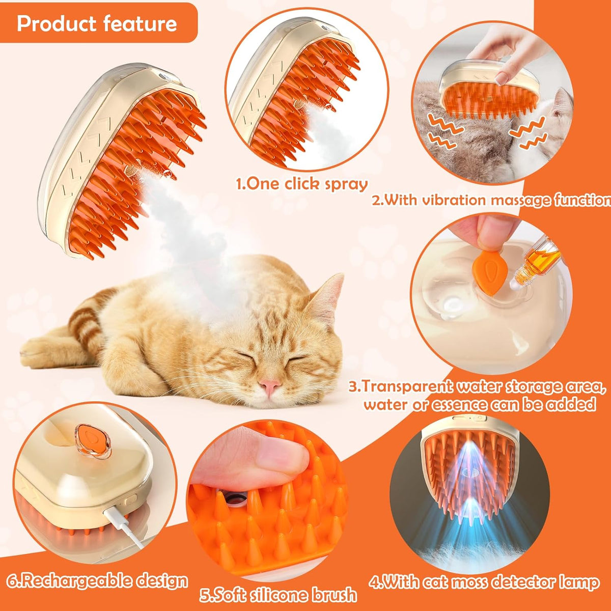 4 In 1 Steam Cat Brush Grooming Tool