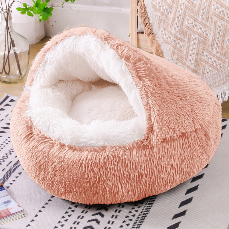 Semi Enclosed Plush Round Pet Bed For Sleep