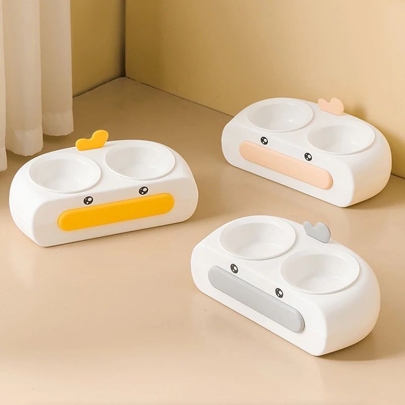 Duck Design Double Pet Bowls For Cats Dogs