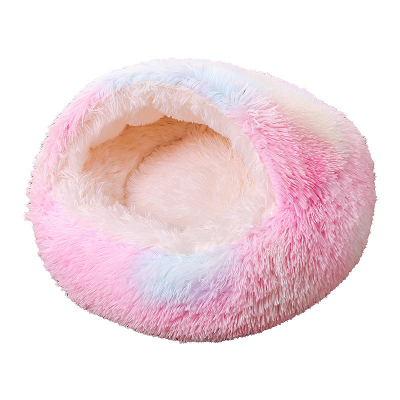 Semi Enclosed Plush Round Pet Bed For Sleep