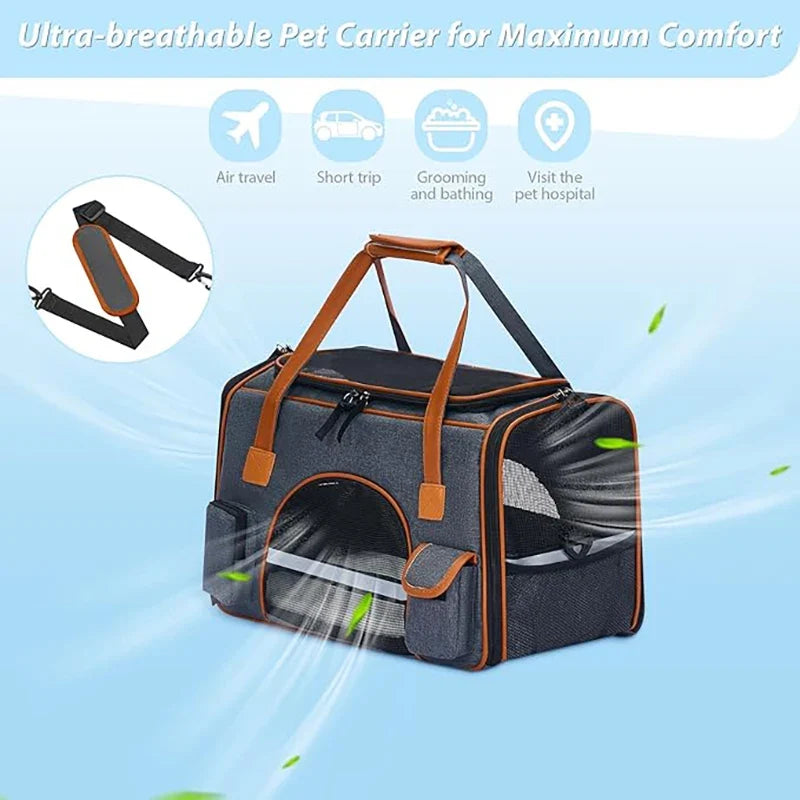 Anti Collapse Pet Carrier Bag With Storage Pockets