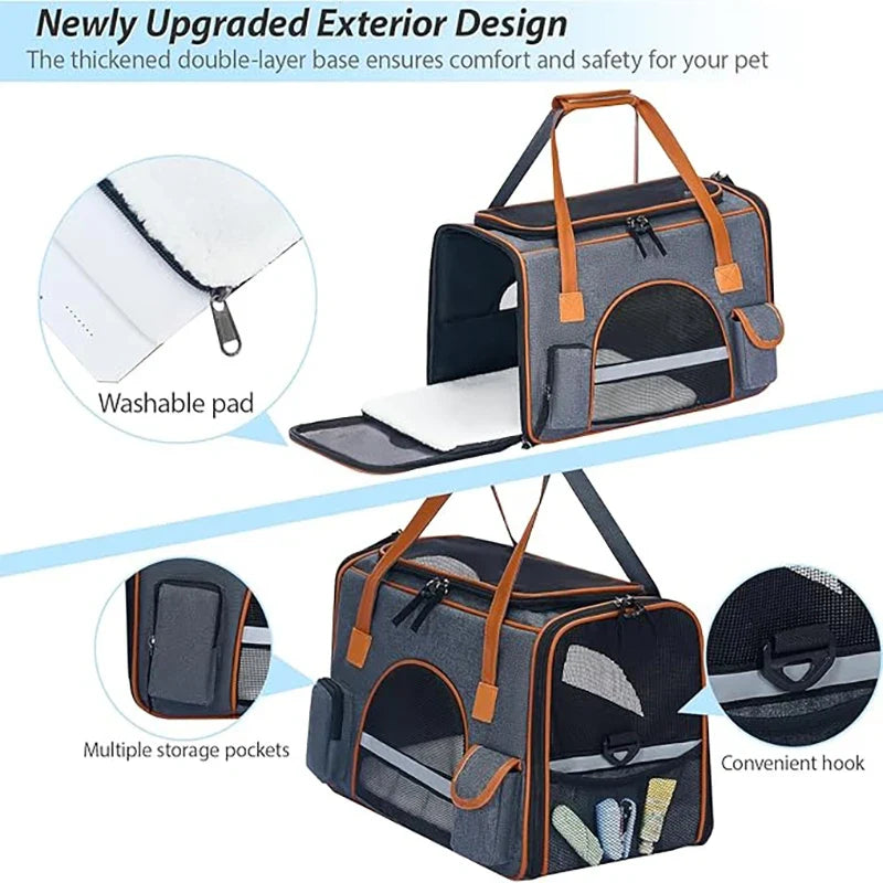 Anti Collapse Pet Carrier Bag With Storage Pockets