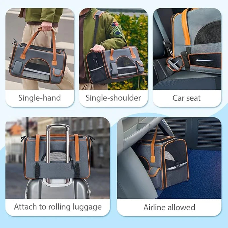 Anti Collapse Pet Carrier Bag With Storage Pockets