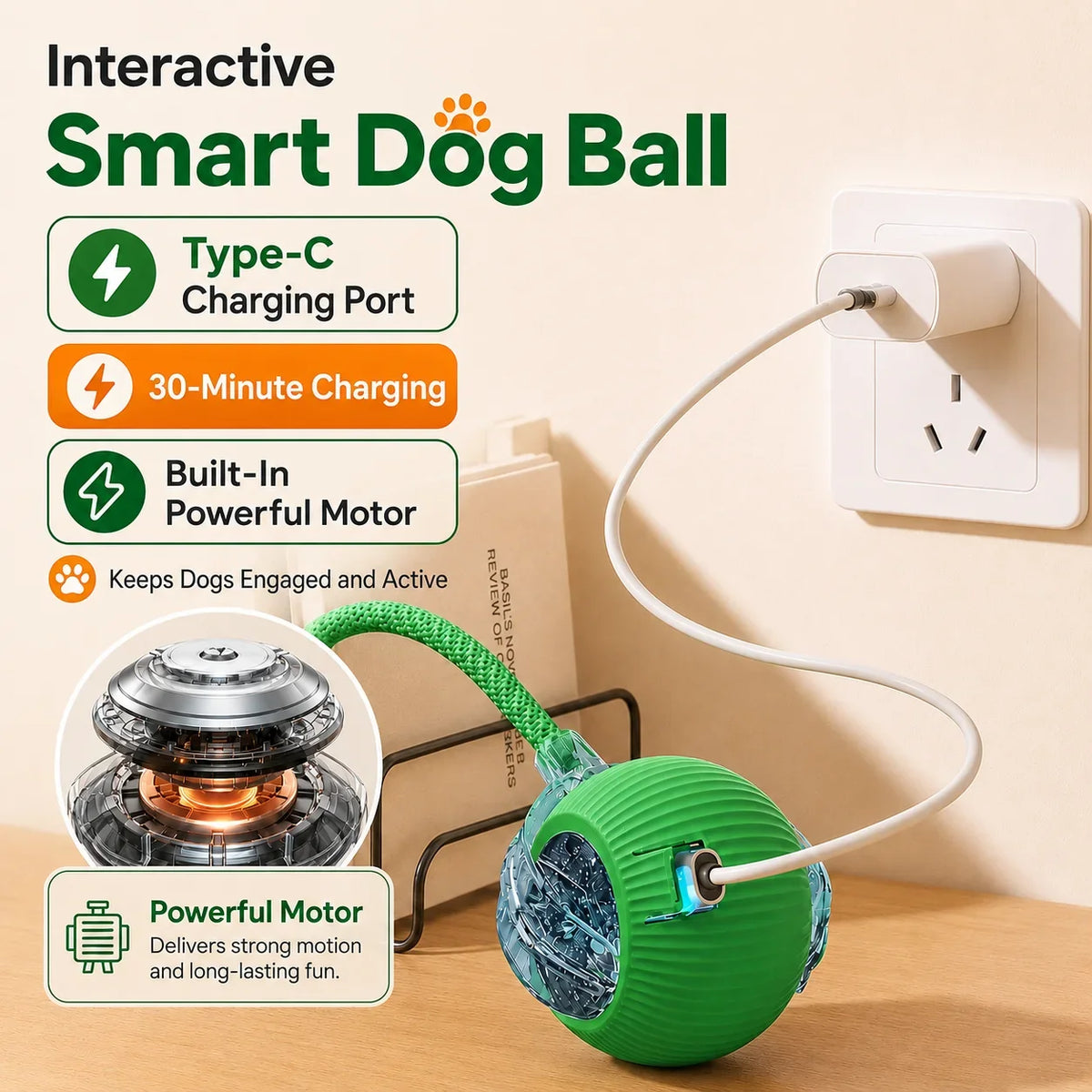 Rechargeable Automatic Rolling Smart Interactive Ball Toy Dogs