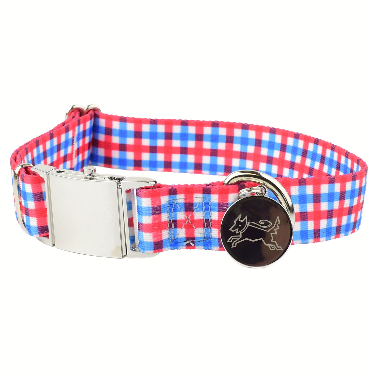 Southern Dawg Gingham Red and Blue Premium Dog Collar