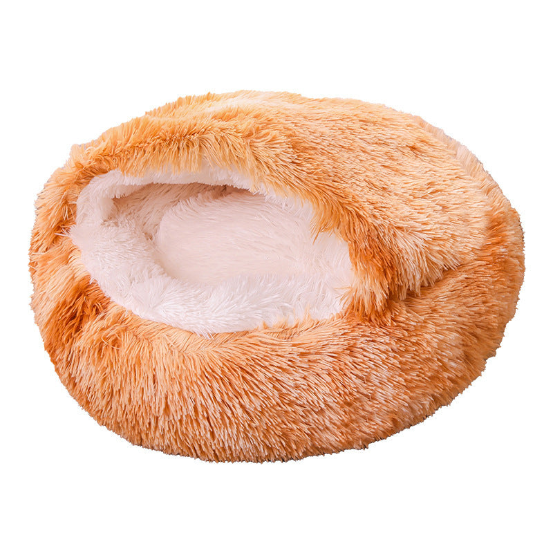 Semi Enclosed Plush Round Pet Bed For Sleep