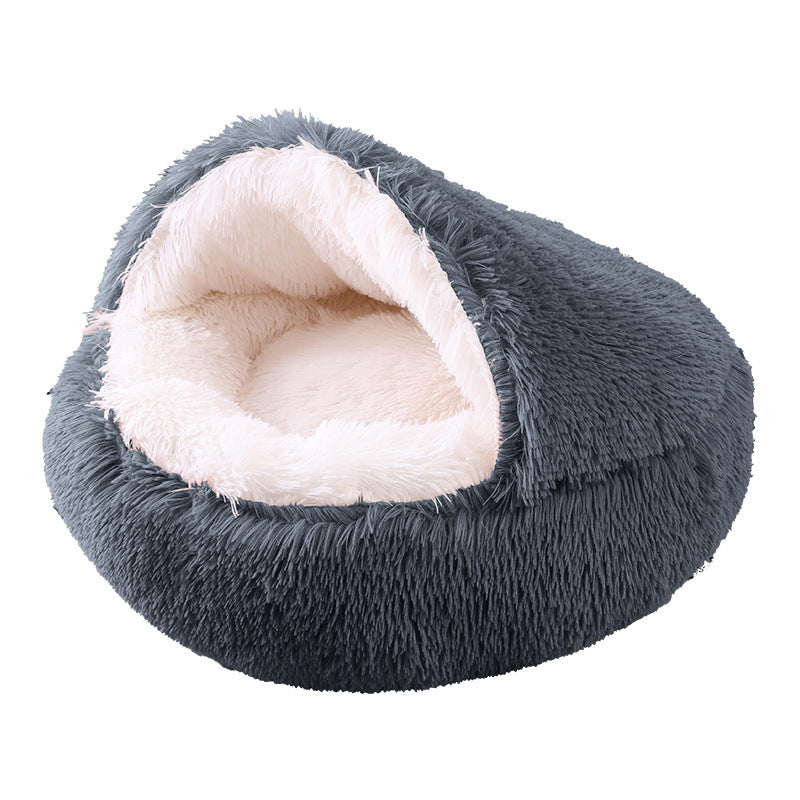 Semi Enclosed Plush Round Pet Bed For Sleep