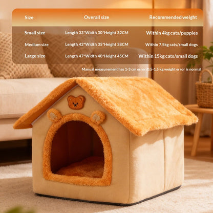Enclosed Warm Cat Dog Bed Removable Washable All