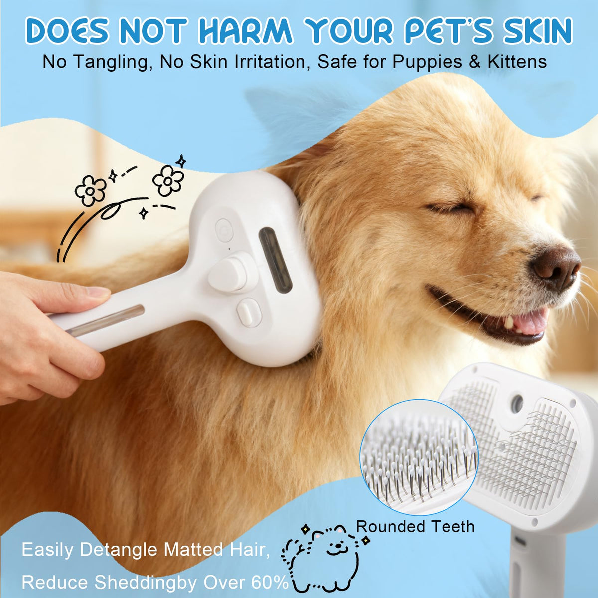 Cool Mist Steam Pet Brush Self Cleaning Comb