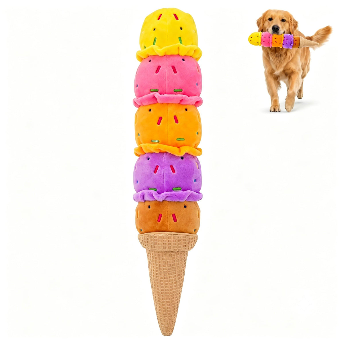 Rainbow Ice Cream Plush Squeaky Tug Dog Toy