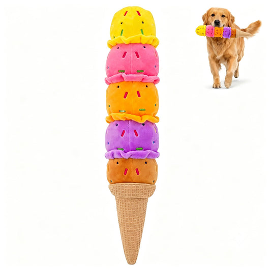 Rainbow Ice Cream Plush Squeaky Tug Dog Toy