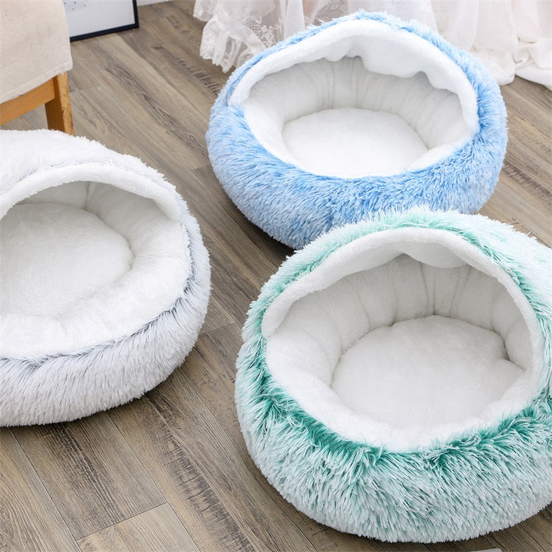 Semi Enclosed Plush Round Pet Bed For Sleep