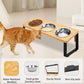 Iron Wood Pet Feeding Rack With Cat Bowls