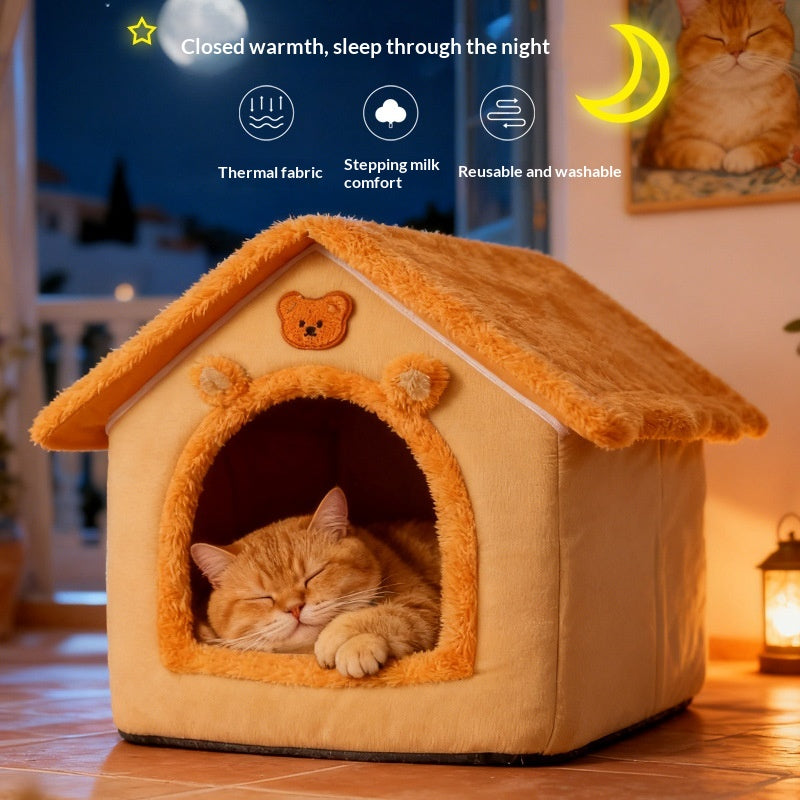 Enclosed Warm Cat Dog Bed Removable Washable All