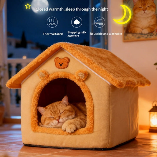 Enclosed Warm Cat Dog Bed Removable Washable All