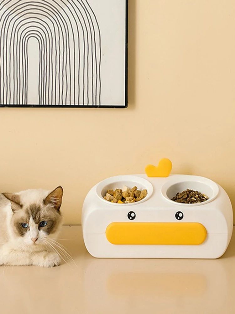 Duck Design Double Pet Bowls For Cats Dogs