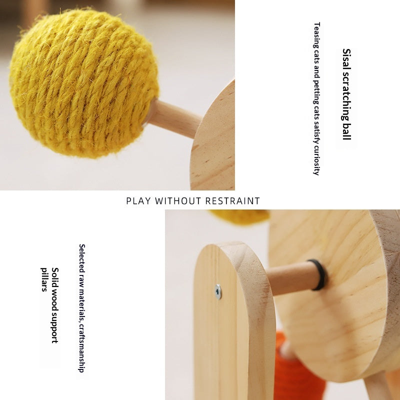 Solid Wood Cat Scratching Board With Turntable Toy