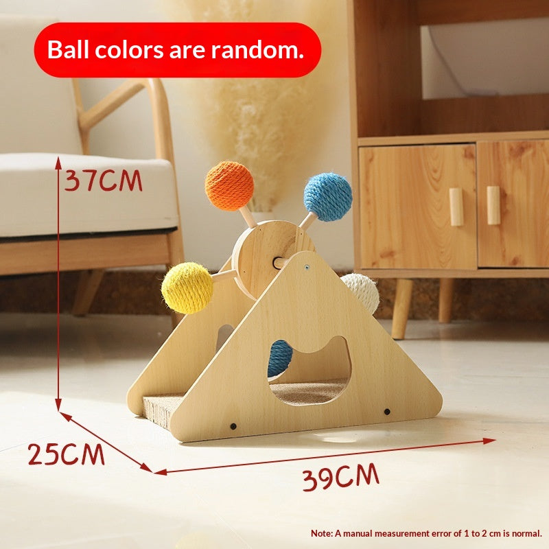 Solid Wood Cat Scratching Board With Turntable Toy