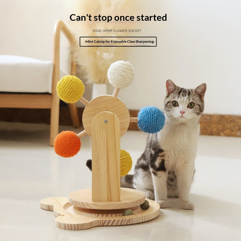 Solid Wood Cat Scratching Board With Turntable Toy